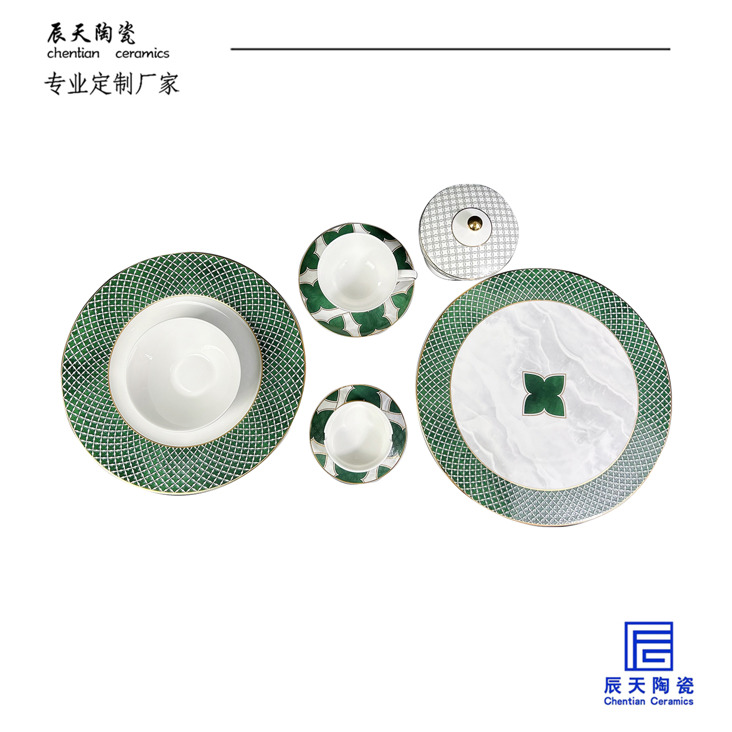 <b>客户定制 经典网纹陶瓷描金四叶草餐具</b>